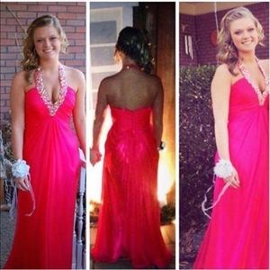 Pink Halter Top Prom Dress